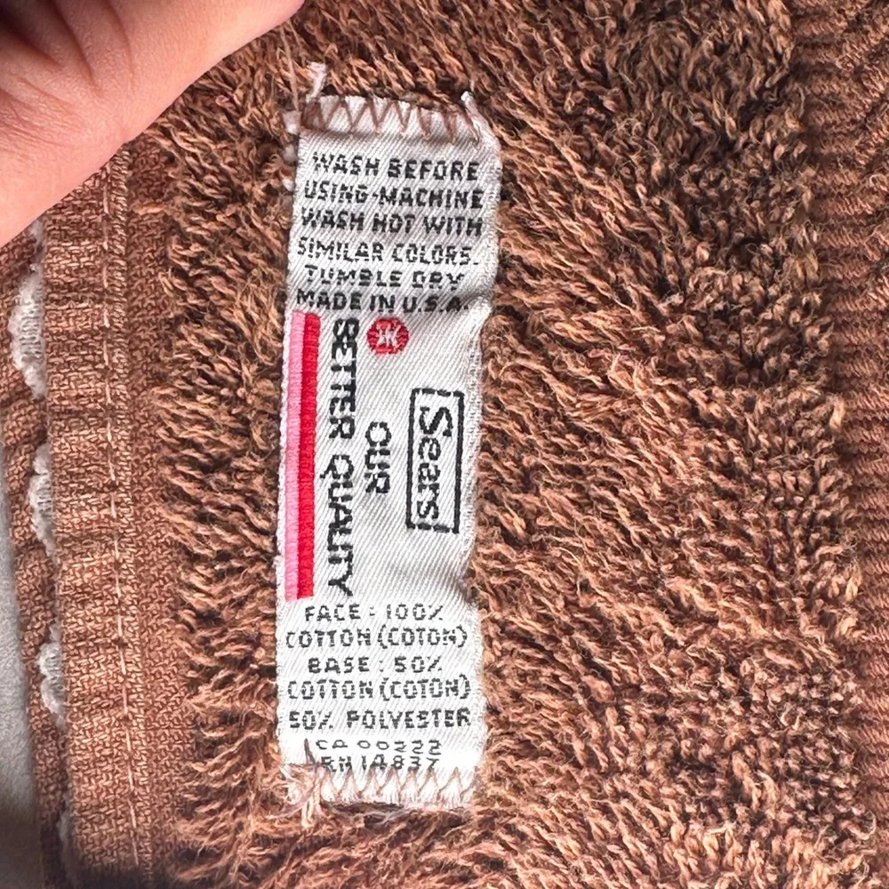 60's Sears Bath‎ Towel Brown Lace Trim Our Better Quality Fringe Bow